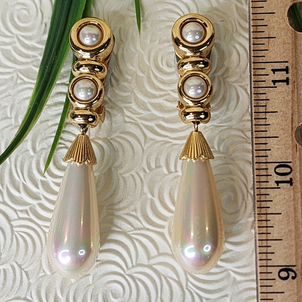 Christian Dior Vintage Clip-On Faux Pearl Drop Earrings - Picture 5 of 16